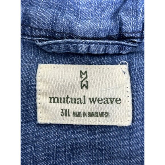 Mutual Weave Men's Top Blue Denim Short Sleeve Button Up Collared Cotton Shirt - Picture 2 of 4